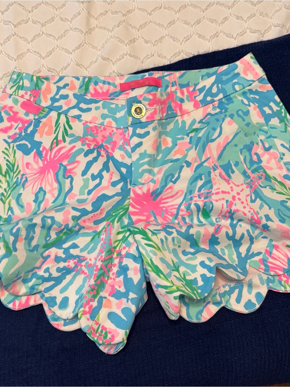 Lilly Pulitzer Sea Life Scalloped Hem Shorts - White, Pink, Blue, Green